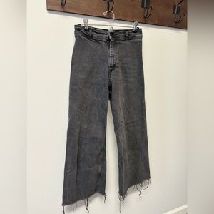 ZARA ZW The Marine Straight Jeans High Rise Raw Hem Ash Black